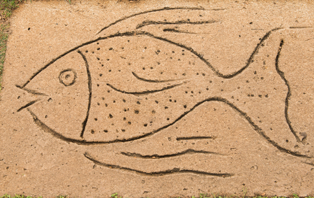 Drawings of animals on a stone tileのeditorial素材