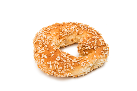 Biscuits round rings with sesame seeds isolated on white backgroundの写真素材