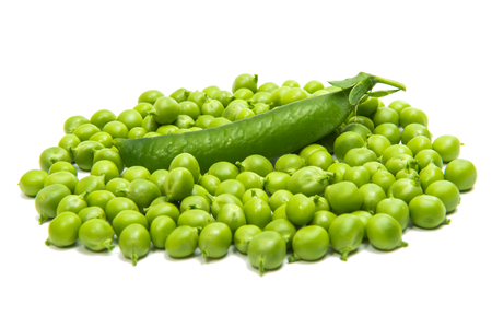 Green peas on a white backgroundの写真素材