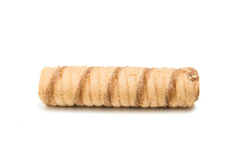Wafer rolls with chocolate isolated on white backgroundの写真素材