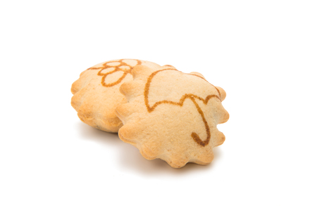 Biscuit with bitter chocolate cream filling on white backgroundの写真素材