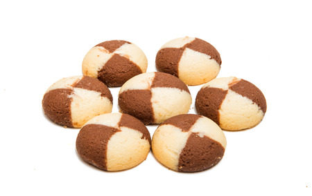 Striped cookie isolated on a white backgroundの写真素材