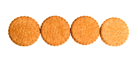 double biscuits with chocolate on white backgroundの写真素材