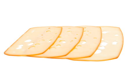 cheese sliced isolated on white backgroundの写真素材