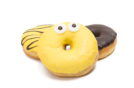 donuts in glaze on a white backgroundの写真素材