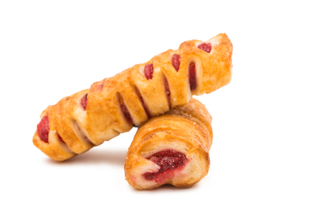 puff pastry with jam isolated on white backgroundの写真素材