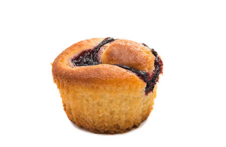 muffin with jam isolated on white backgroundの写真素材
