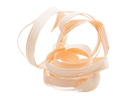 wooden shavings isolated on white backgroundの写真素材