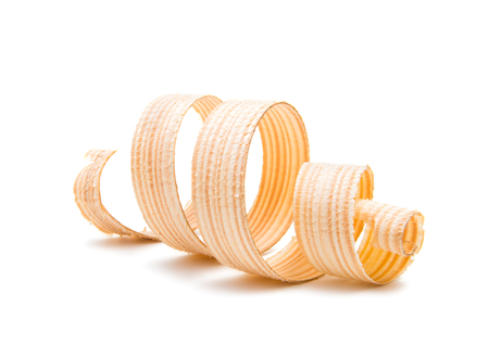 wooden shavings isolated on white backgroundの写真素材