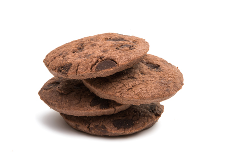 chocolate chip cookies with chocolate isolated on white backgroundの写真素材