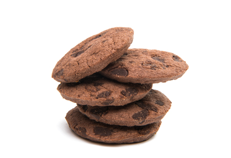 chocolate chip cookies with chocolate isolated on white backgroundの写真素材