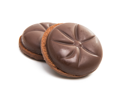 chocolate cookies isolated on white backgroundの写真素材