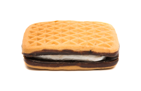 square cookie sandwich with souffle isolated on white backgroundの写真素材