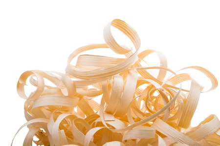 wooden shavings on a white backgroundの写真素材