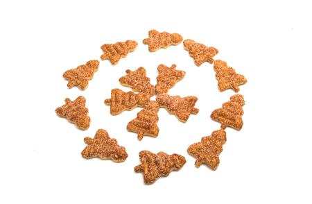 Christmas tree cookies isolated on white backgroundの写真素材
