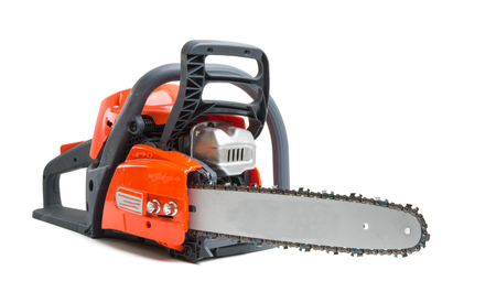 gasoline saw isolated on white backgroundの写真素材