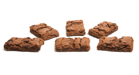 chocolate brownie cookies isolated on white backgroundの写真素材