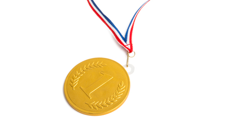 gold medal 1 place isolated on white backgroundの写真素材
