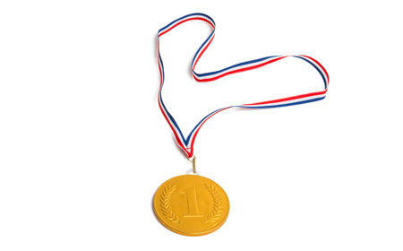 gold medal 1 place isolated on white backgroundの写真素材