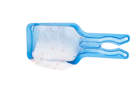 washing powder with cup isolated on white backgroundの写真素材