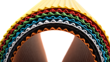 corrugated cardboard on white backgroundの写真素材