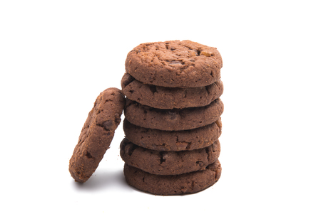 chocolate cookies isolated on white backgroundの写真素材