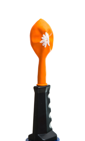 balloon with pump isolated on white backgroundの写真素材