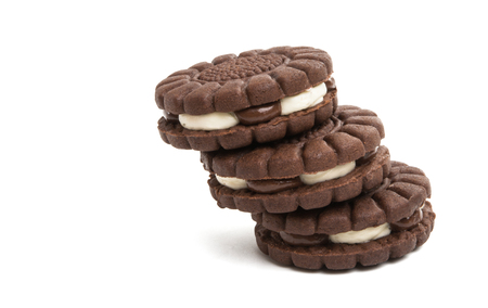 biscuits sandwich with cream isolated on white backgroundの写真素材