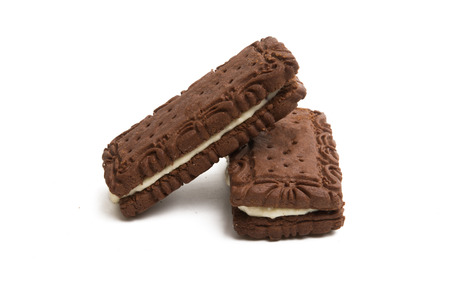 biscuits sandwich with cream isolated on white backgroundの写真素材