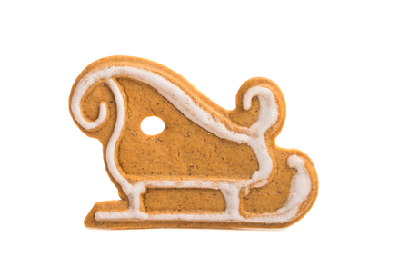 ginger christmas cookies isolated on white backgroundの写真素材