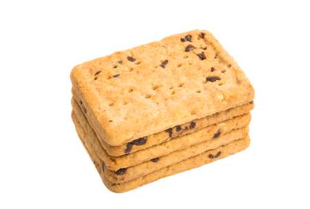 chocolate chip cookies isolated on white backgroundの写真素材