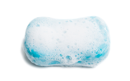 soap with foam isolated on white backgroundの写真素材
