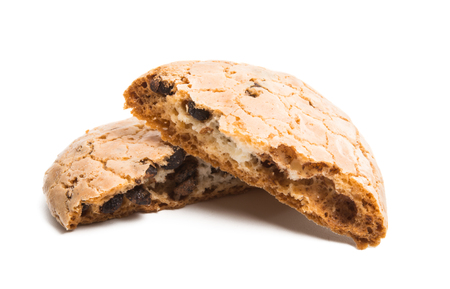 coconut cookies with chocolate isolated on white backgroundの写真素材