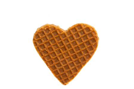 dutch waffles with hearts isolated on white backgroundの写真素材