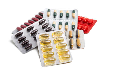 medical capsules in pack isolated on white background