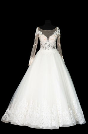 wedding dress on a black backgroundの写真素材