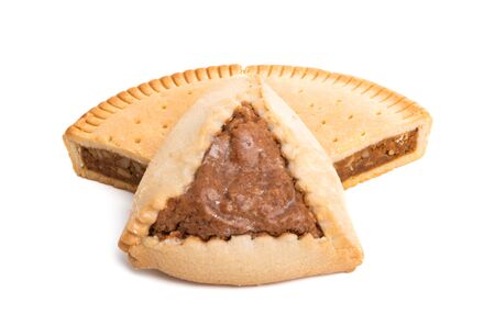 swiss nut cake isolated on white backgroundの写真素材