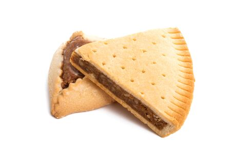 swiss nut cake isolated on white backgroundの写真素材