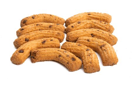 cookies with chocolate drops isolated on white backgroundの写真素材