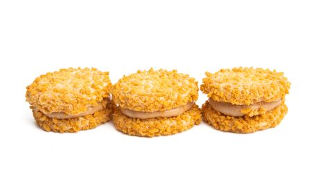 biscuits with nut filling isolated on white backgroundの写真素材
