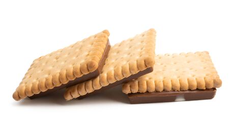cookies with chocolate isolated on white backgroundの写真素材