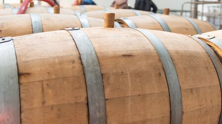 wooden barrels at the wine brandy factory