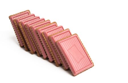 cookies with berry pink chocolate isolated on white background