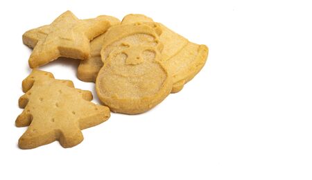 christmas butter cookies isolated on white backgroundの写真素材