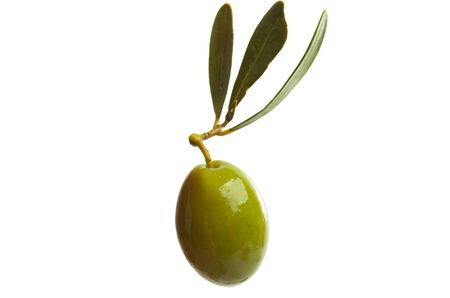 green large olives Isolated on a white backgroundの写真素材