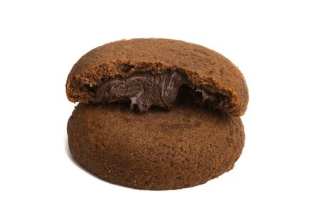 chocolate cookie isolated on white backgroundの写真素材