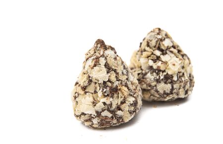 chocolate truffles in waffle isolated on white backgroundの写真素材