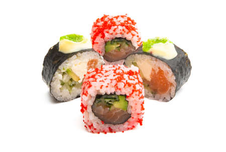 sushi with salmon isolated on white backgroundの写真素材