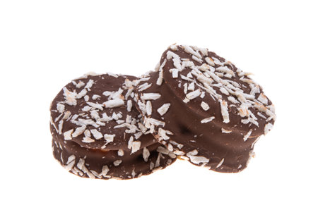 cookies in chocolate glaze isolated on white backgroundの写真素材