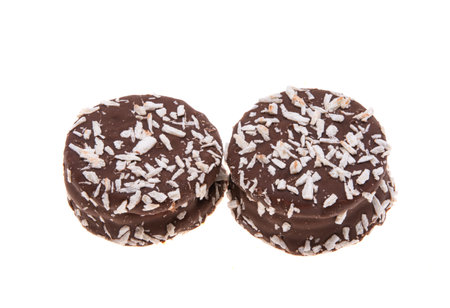 cookies in chocolate glaze isolated on white backgroundの写真素材